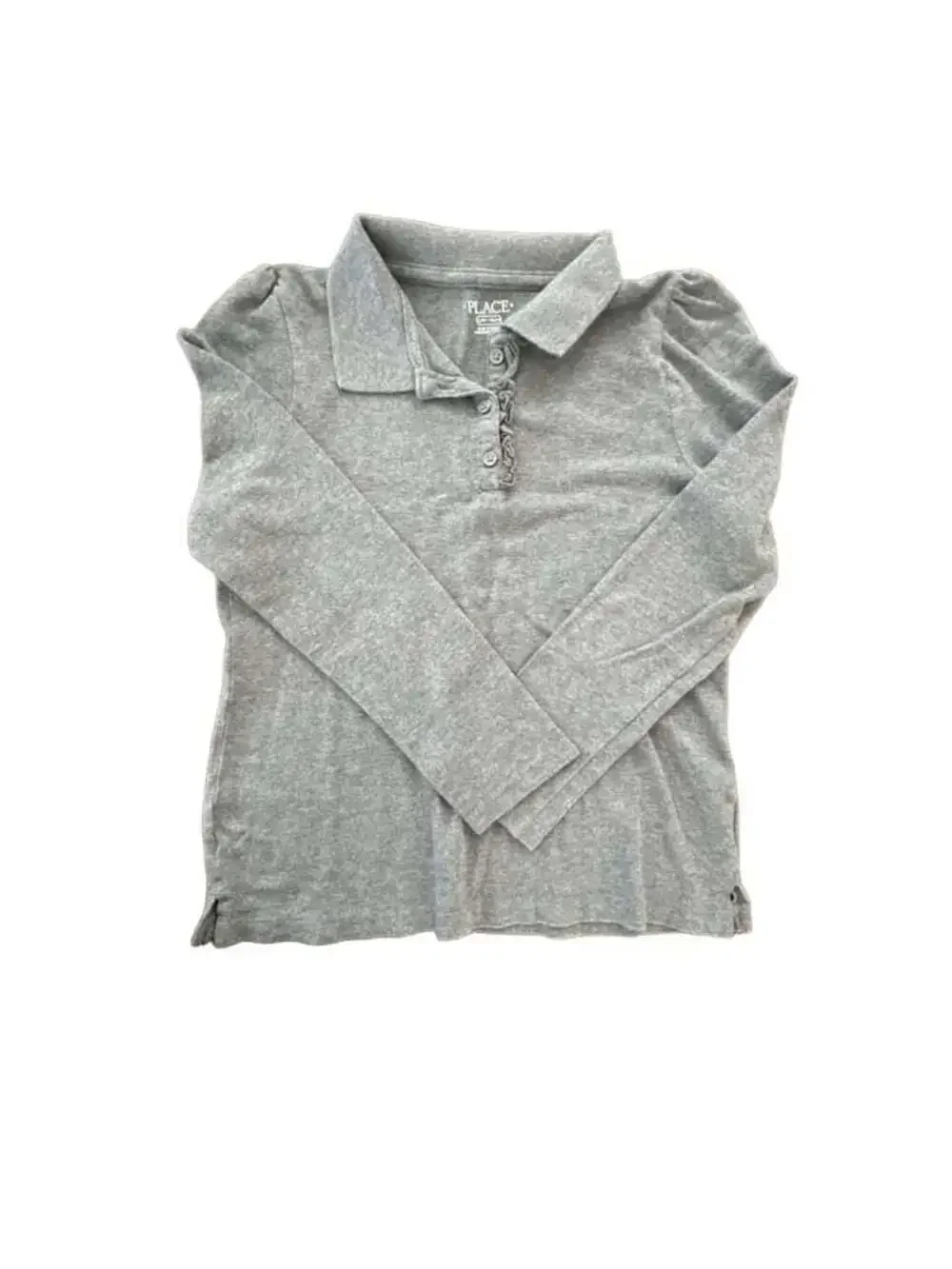 The Children's Place Girls Uniform Long Sleeve Ruffle Pique Polo Size 10/12 Gray